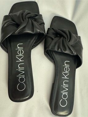 Calvin Klein Black Knotted Slide Sandals 10